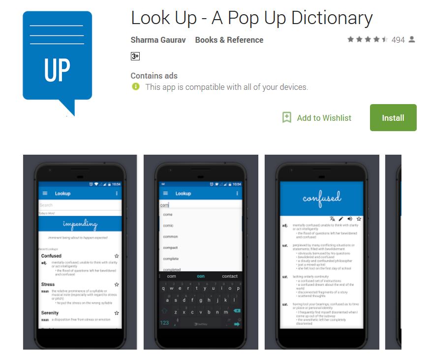 look up a pop up dictionary
