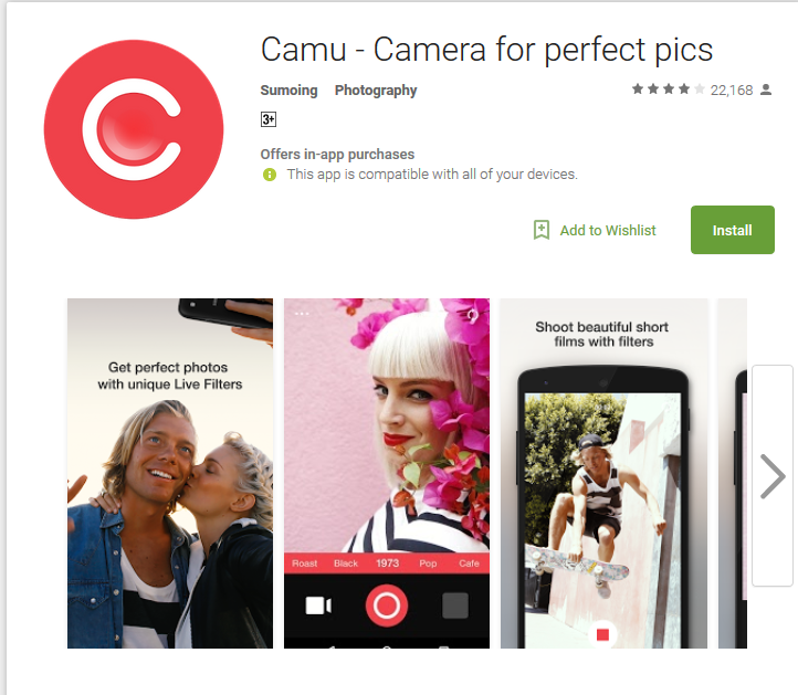 Camera app Camu camera for perfect
