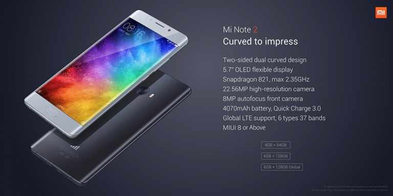 Xiaomi MI Note 2 with Snapdragon 821 and 23MP Camera in 299$ Only