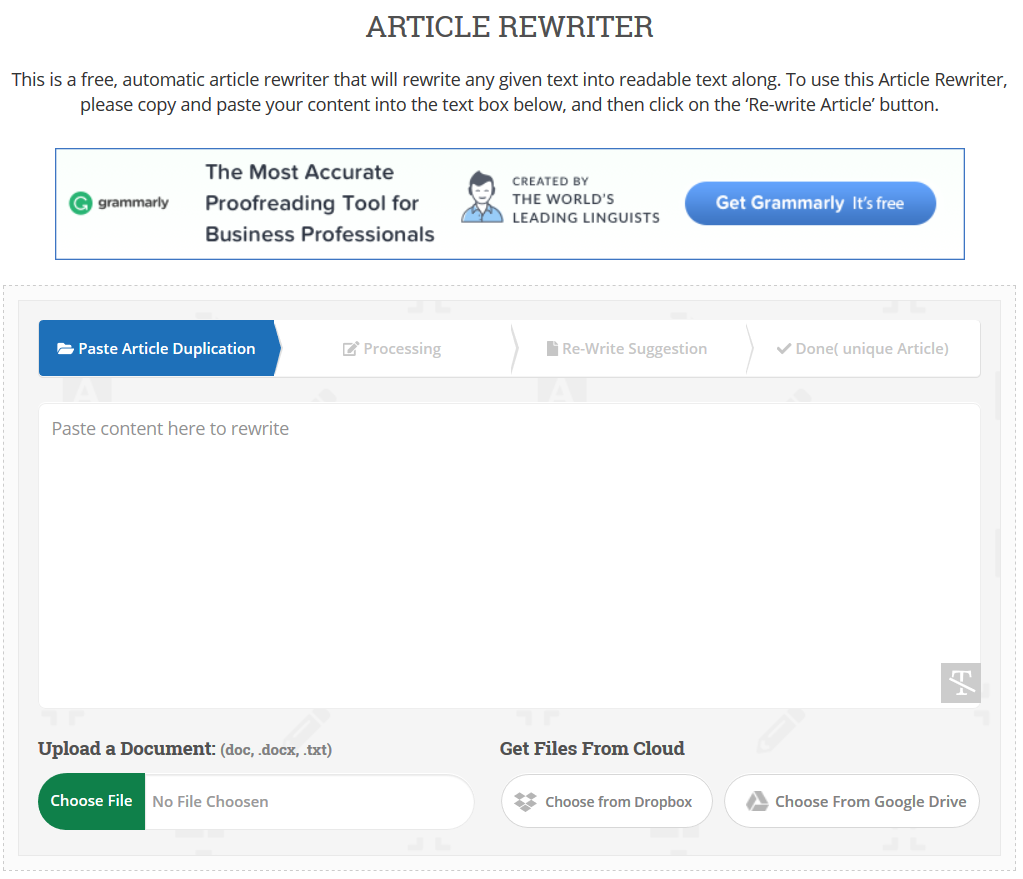 Article Rewriter Tool - Free Article Spinner