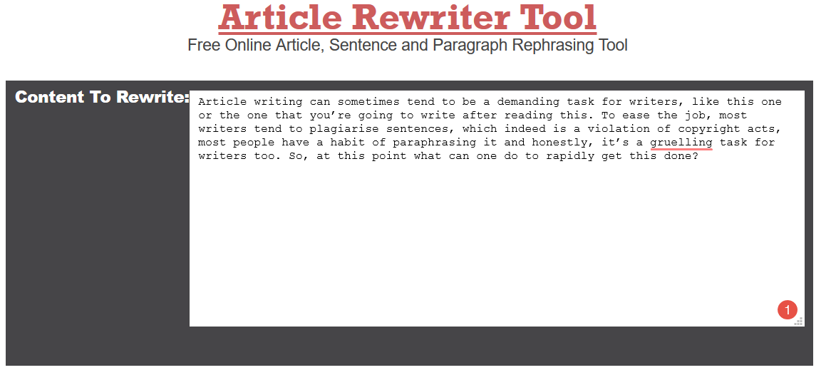 free online paraphrasing article rewriting text spinning tool